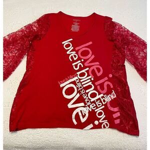 Red Lace Bell Sleeve VNeck Love is Blind Tee, XXL. Y2K mileycyrus hannamontana